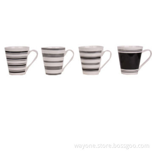 Mugs in white and black lines, simple and relax, made of porcelain, ideal for promotions